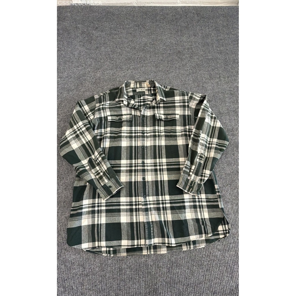 L.L. Bean Men's Green Plaid 100% Cotton Long Sleeve Button Up Shirt Sz XL Tall